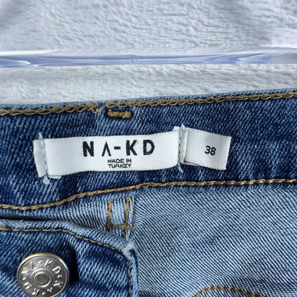 NA-KD Tapered Leg Jeans Women's Size 38 Button Fly High Rise Blue Flat Front - Picture 5 of 11